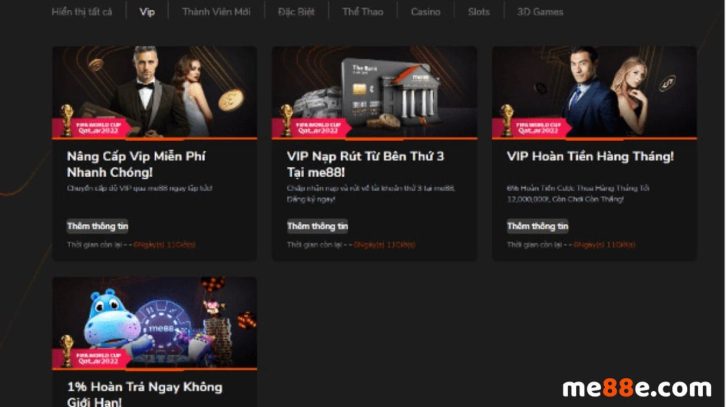Tổng hợp khuyến mãi Me88 hot nhất và cách tham gia 2 Chương trình ưu đãi dành cho VIP